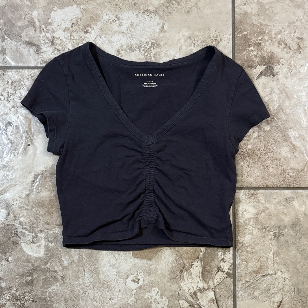 American Eagle Outfitters dark gray Ruched Crop Top